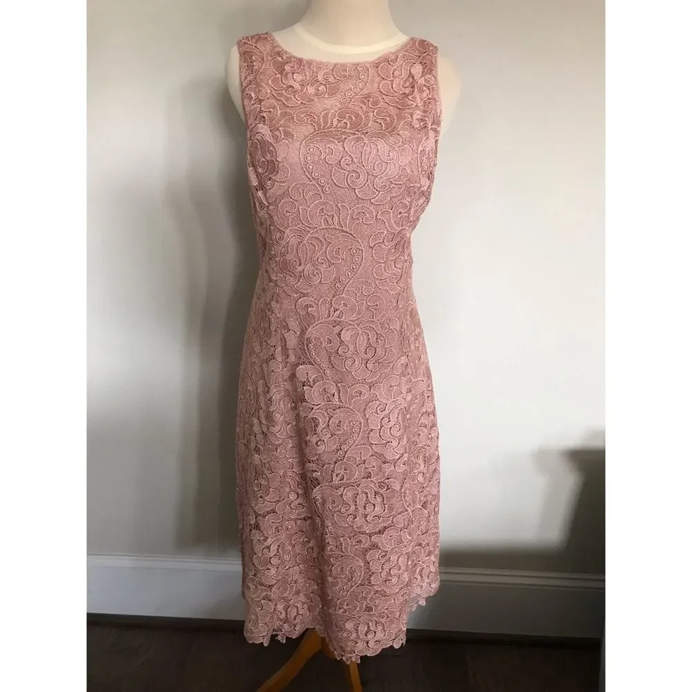 Aidan Mattox Bato Sleeveless Apricot Lace Dress Pristine Condition.  Never worn. - Picture 6 of 7